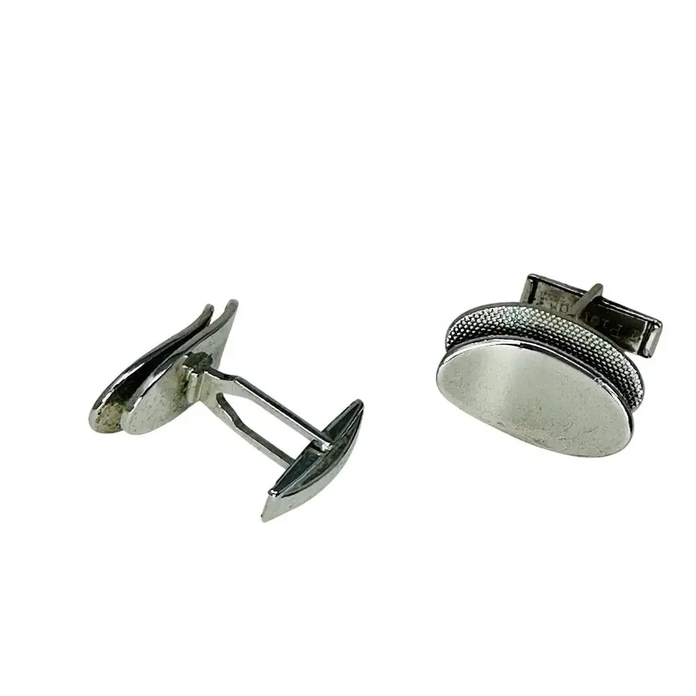 Vintage Double Bean Style Silver tone Cufflinks, Cuff Links 1” MCM Art Deco